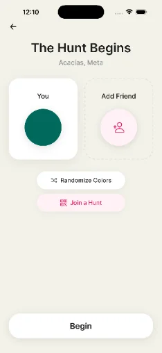 The Color Hunt setup screen where each participant is given a color